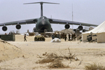 A C5 Galaxy cargo plane stationed on Dhahran Air Force Base in August 1990