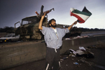 A Kuwaiti acclaims the arrival of the coalition troops in February 1991