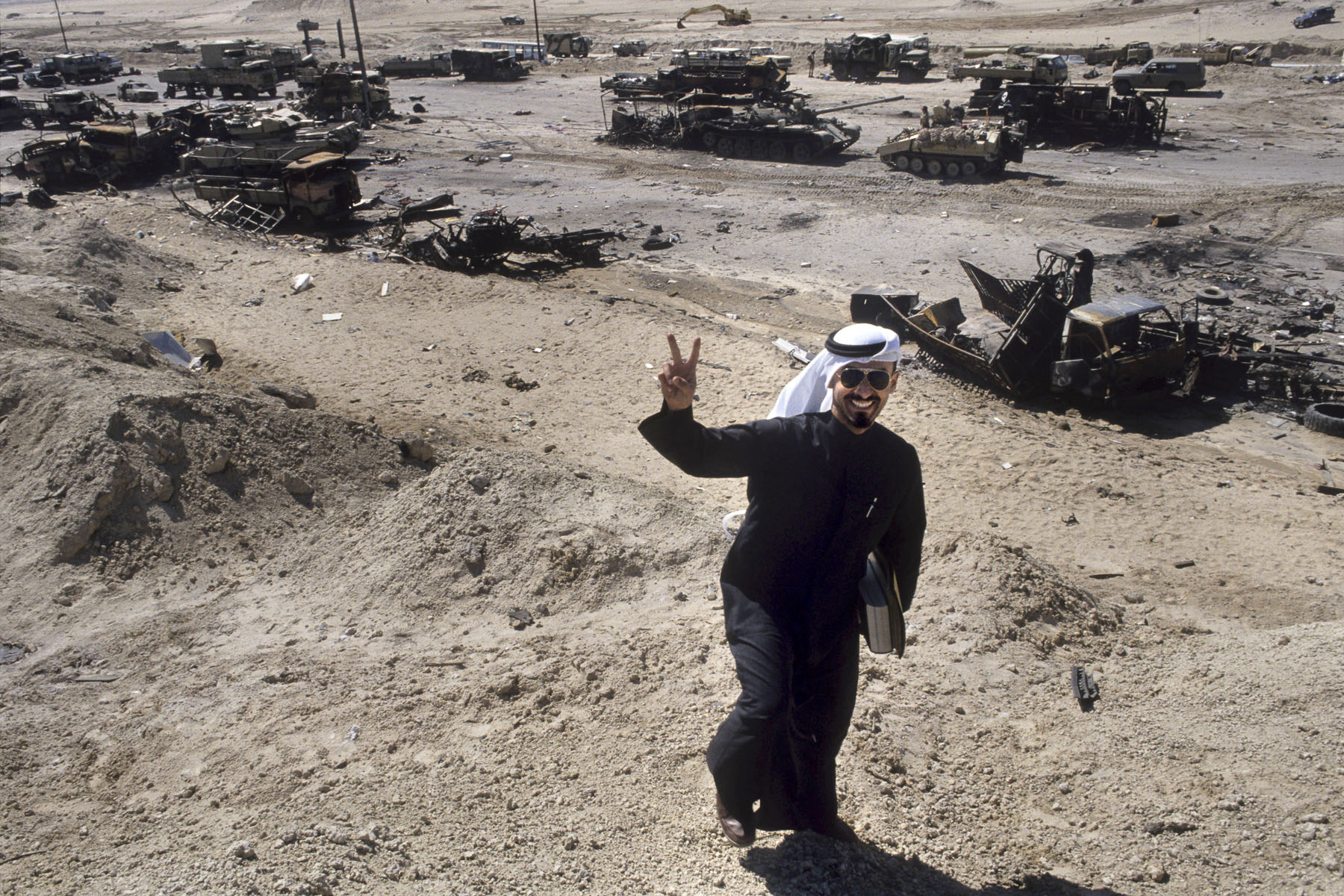 A Kuwaiti on the road to Basra in February 1991