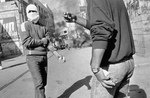 Young Palestinians throwing stones during a demonstration in December 1988