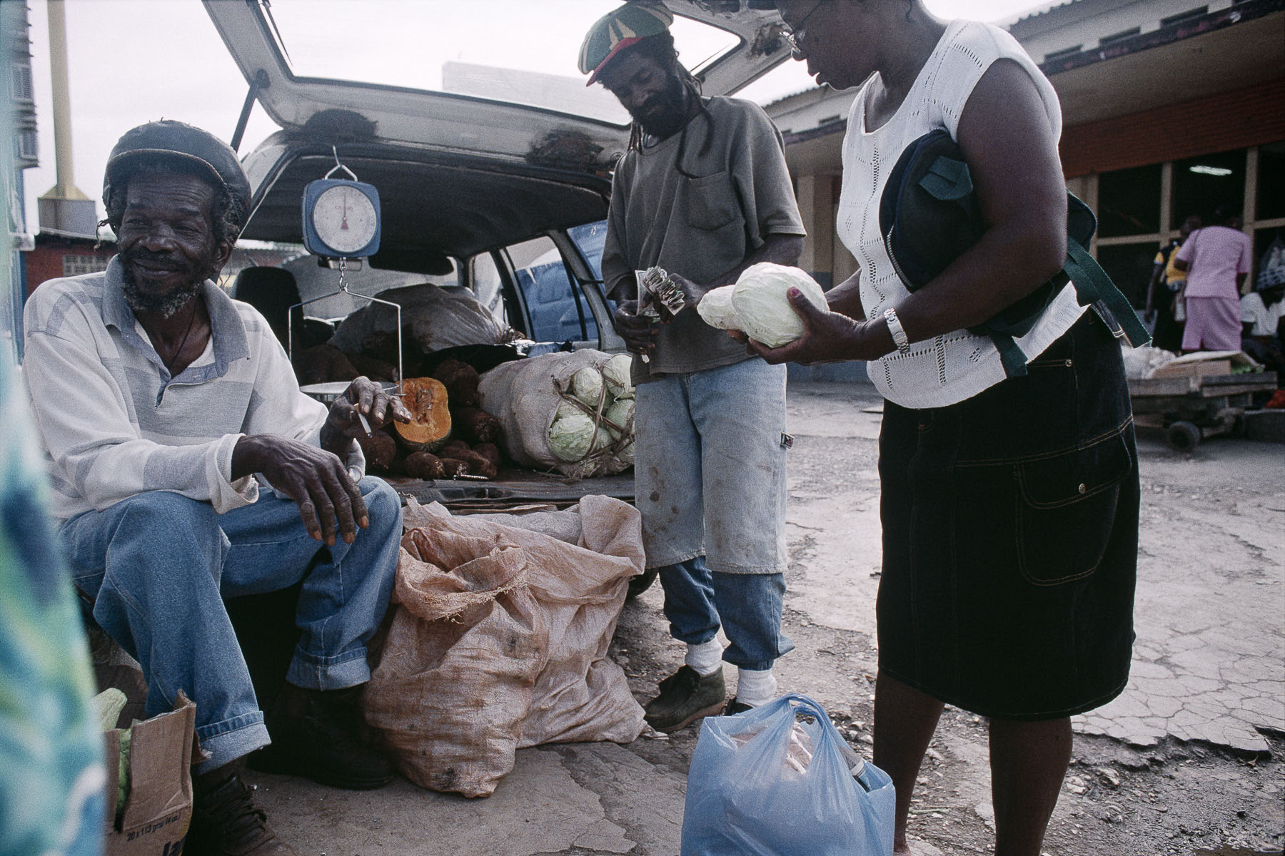 Rasta farmers in a market in January 2001
