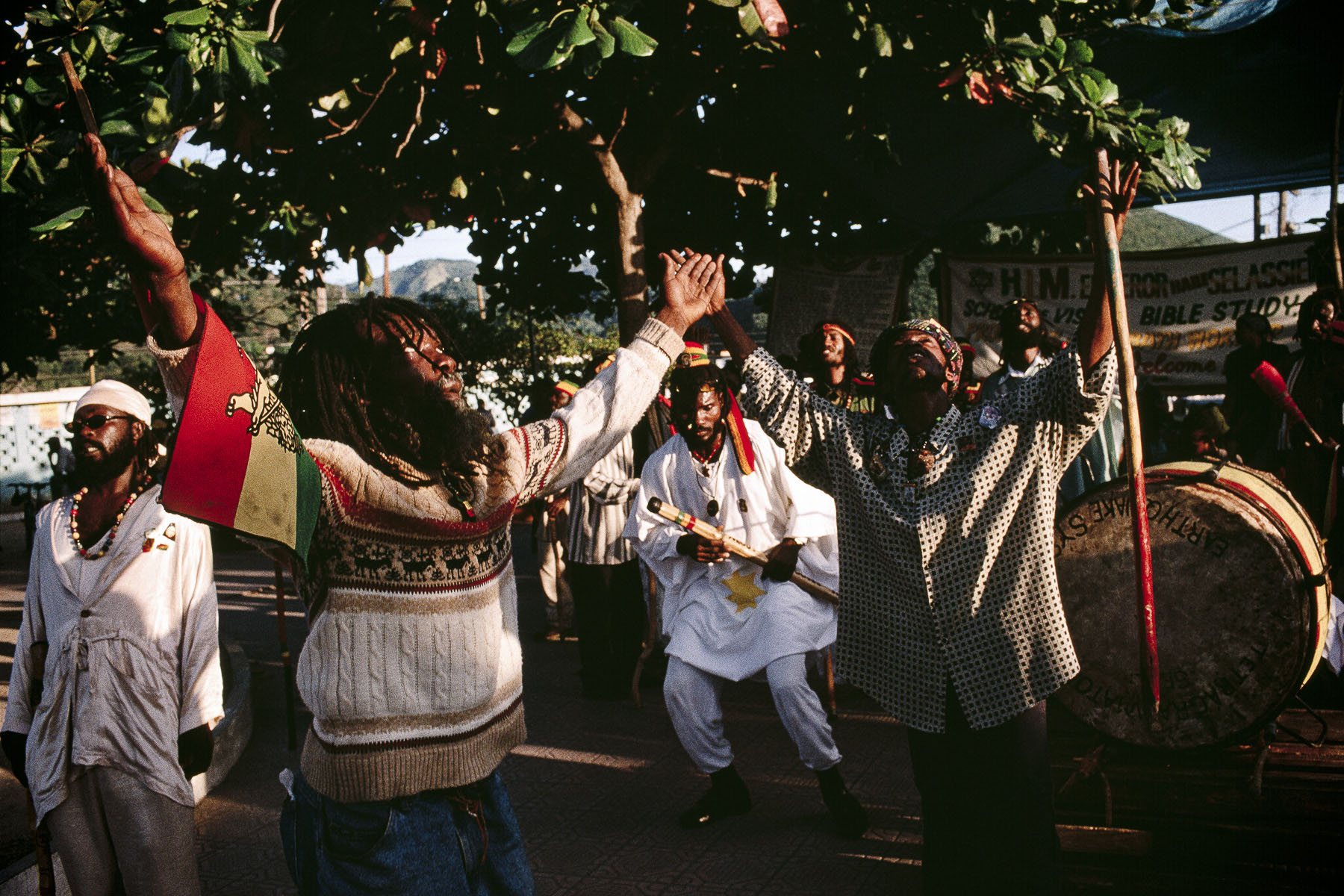 Members of the Nyabinghi Rasta movement during a ceremony in January 2001