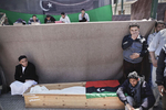 A coffins of a anti-Kadhafi fighter on the new Tahrir Square (Liberty Square) of Benghazi in April 2011