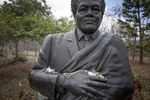 The statue of Jean-Marie Tjibaou at the Tjibaou Cultural Center regularly receives offerings, November 2017