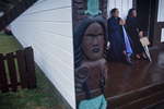Maori women during a welcoming ceremony before a funeral at the marae, traditional meeting place in May 2000