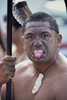 A Maori haka performer attends a culture folk arts festival in May 2000