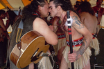 Maori men exchange a hongi, a traditional greeting, during a culture folk arts festival in May 2000 