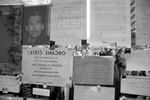 Protest slogans on the windows  of the university in November 1989