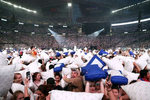 Attendees took their first swings in an attempt to break the Guinness world record for the largest pillow fight during PULSE, a student-led prayer and evangelism movement founded by Nick Hall, at The Armory in Minneapolis.