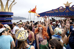 Daybreaker attendees dance during the event on the Hornblower Belle cruise ship, which celebrated the 4th anniversary of the early-morning dance parties in San Francisco, Calif., on Friday, July 20, 2018. Attendees were encouraged to dress in a nautical theme. Daybreaker describes itself as {quote}an early morning dance movement.{quote} The parties are alcohol and substance free, held early in the morning on the weekdays. The dance parties start at 7 am and are supposed to help energize attendees before they head to work and the day ahead. CONTACTS: Organizer: Mustafa Khan hey.mustafa@gmail.com