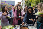 Violet Society members Lucille Zhao, Michelle Galemmo, Samanee Mahbub and  Amanda Crosby Rickman (left to right) help themselves to the meal during a dinner hosted for the organization at the office of the equity crowdfunding platform Wefunder  in San Francisco, Calif., on Wednesday, August 8, 2018. Wefunder lobbied congress to legalize equity crowdfunding, allowing privately held companies to raise investment from everyday people, so-called unaccredited investors. Regulation Crowdfunding began on May 16, 2016.  The company regular hosts dinner parties for members of the tech community at their office, which also serves as the home of a few employees. The Violet Society, described as a {quote}startup sisterhood,{quote} is a 12-week part-time summer program for young women in the tech industry who want to build startups. CONTACTS: Nick Tomatello Wefunder CEOnick@wefunder.com508-308-7226Shriya Nevatia Violet Society founderSneva831@gmail.com518-338-8505Michelle Galemmomgalemmo@gmail.com267-625-6141Samanee Mahbubsamaneezm@gmail.com401-286-0663Lucille ZhaoLucille.zhao@gmail.com312-866-7366Amanda Crosby Rickmanacrosbyrickman@gmail.com510-359-2397