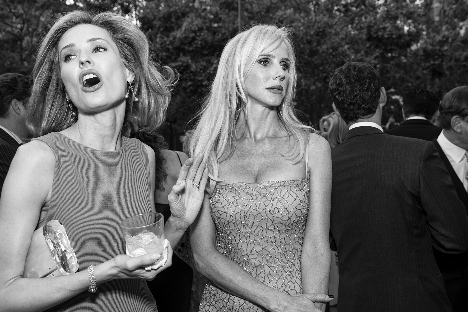 Kate Harbin Clammer (left) and Vanessa Getty attend the cocktail hour at Modern Ball, a fundraiser for the San Francisco Museum of Modern Art, in San Francisco, Calif., on Wednesday, April 30, 2014. This photograph is of a candid moment and was not directed in any way. 