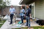 Adrien Thibodaux, Lyrod Levy and Adrien Chometon, seen left to right, take a smoke break in the backyard of the fraternity house where Mr. Levy and another co-founder were sleeping that evening in Berkeley, Calif., in August 2014. The three are co-founders of Weeleo, a peer-to-peer currency exchange platform, and all were in San Francisco from France for the summer to participate in an accelerator program. To save money, Levy and their fourth co-founder couch-surfed for the summer instead of renting an apartment. 
