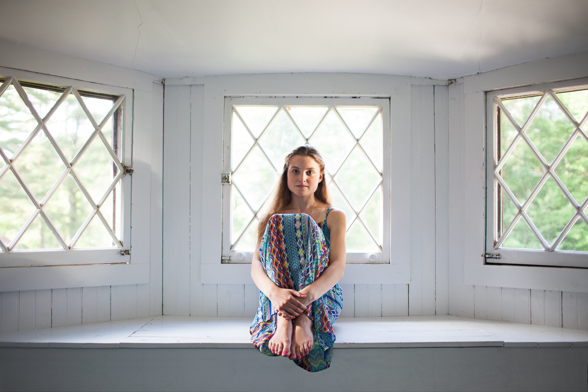 Vermont photographer Monica Donovan shoots a portrait of Heidi at Kazar Lake in Maine.