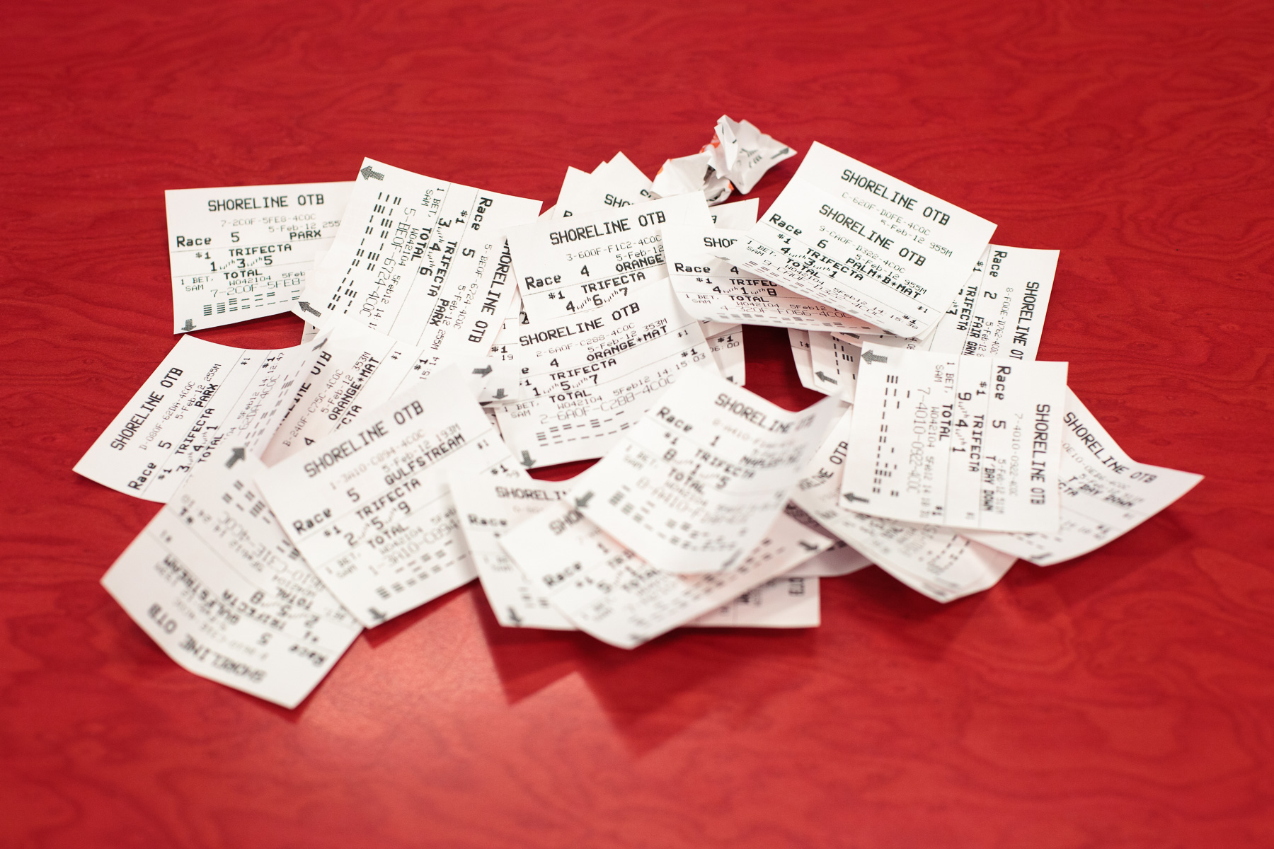 Betting slips at the Greyhound Racetrack in Bridgeport, CT.