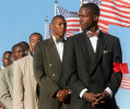 Members of The Nation of Islam 's security team keep watch during the Million Man March at the capitol.
