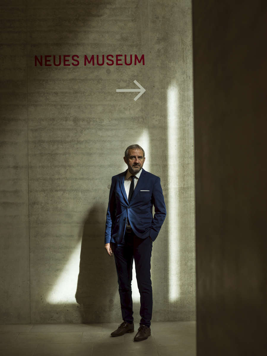 Prof. Dr. Hermann Parzinger, President Stiftung Preußischer Kulturbesitz|July 01, 2019 - Berlin, Germany: The President of the Stiftung Preußischer Kulturbesitz, Prof. Dr. Hermann Parzinger stands inside the nearly-completed James Simon Gallery. The James Simon Gallery, designed by Architect David Chipperfield, is a visitors' center with access to the adjacent Pergamon and Neues Museum museums. The building includes exhibition space, a bookstore, a terrace, an auditorium, a cafe and ticket counters and will be inaugurated on July 12. 