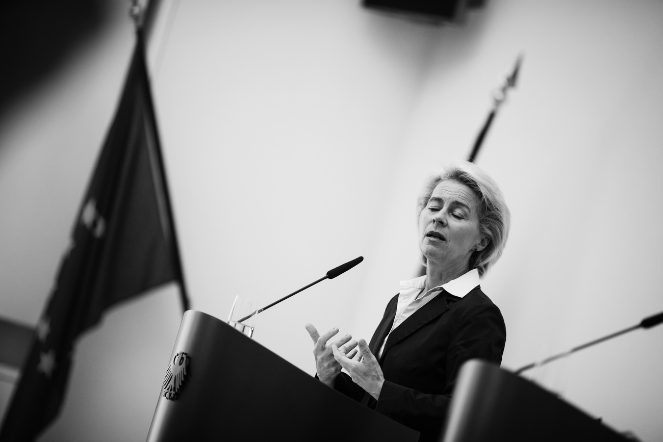 June 07, 2016 - Germany, Berlin: German Defense Minister Ursula von der Leyen (CDU party) prior to talks with journalists. In 2015 the NY Times wrote on von der Leyen:' Germany’s Defense Minister Ursula von der Leyen is the mother of all multi-taskers....She’s managed raising seven children along her high-octane career as a doctor, defense minister and the favorite to succeed Angela Merkel as chancellor.' (Hermann Bredehorst/Polaris)