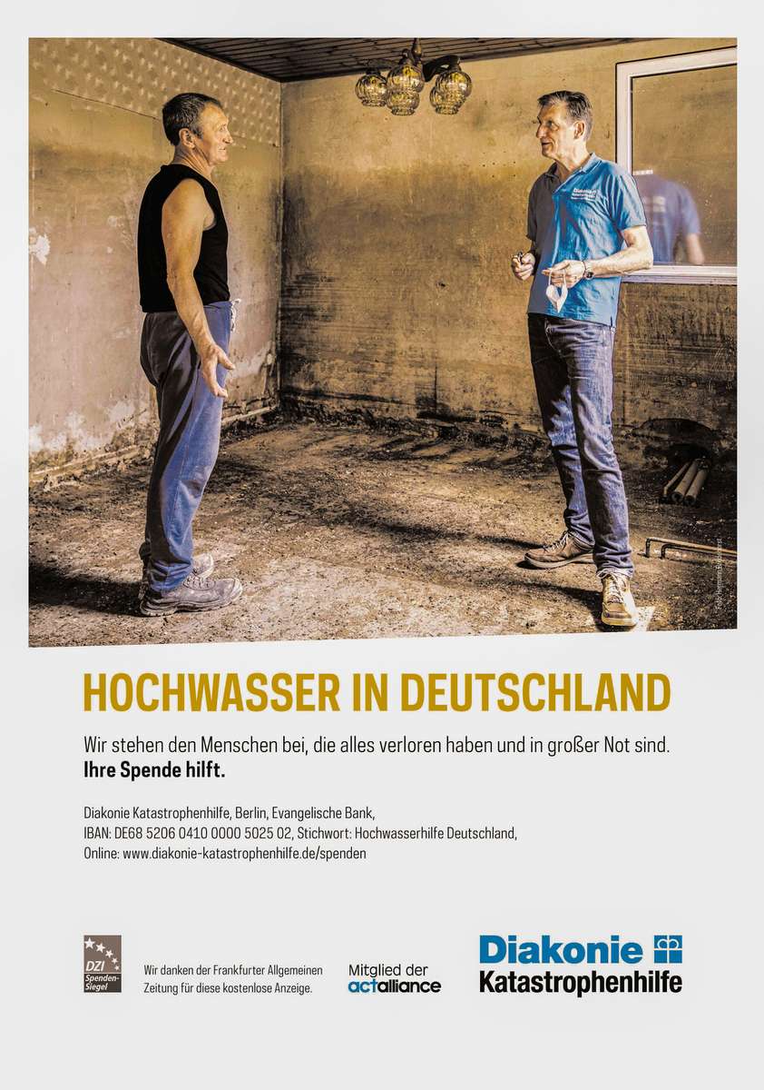 Germany, a sponsored ad in German Newspaper FAZ by German NGO Diakonie Katastrophenhilfe adressing the flooding in July.