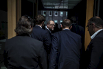 June 27, 2017 - Berlin, Germany: Martin Schulz, leader of Germany's social democratic SPD party (C) and candidate for Chancellor looks back over his shoulder as he leaves the building surrounded by his speaker, aides and members of his security detail after speaking at a press conference to sum up the Social Democrats coalition with Merkels CDU/CSU party before the end of this parliamentary term. Schulz and leading members of his party presented the SPD's accomplishments as a member of the current German coalition government but also listed its many policy shortcomings that it blames on its coalition partner. Germany faces federal elections in September. Schulz tweeted:  {quote}We will push through marriage equality in Germany,{quote}  {quote}This week.{quote} . (Hermann Bredehorst / Polaris)