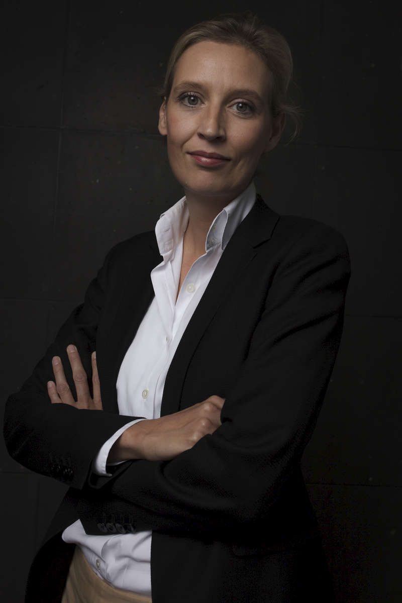 August 28, 2017 - Berlin, Germany: Alice Weidel, co-lead candidate of the right-wing, populist Alternative for Germany (AfD) political party, poses for a portrait prior to speaking to Journalists. Weidel and fellow co-candidate Alexander Gauland are running for the AfD in German federal elections scheduled for September 24. The AfD currently has approximately 10% support in election polls and will most likely have enough votes to win seats in the Bundestag. Weidel is about to succeed AfD leader Frauke Petry who faces inner party criticism and a prosecution trial regarding accusations that the nationalist politician is suspected of lying under oath about campaign finance in 2014. (Hermann Bredehorst / Polaris)