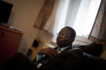 Senegalese born Karambe Diaby , Social Democratic candidate for the German Parliament listens during a visit to members of  the Armenian Church 'Surp Harutyun' in his constituency in Halle/Saale. Diaby, a PhD in chemistry, canvassed the former hub for East Germany's chemical industry to become the first black member of the Bundestag in German history. 