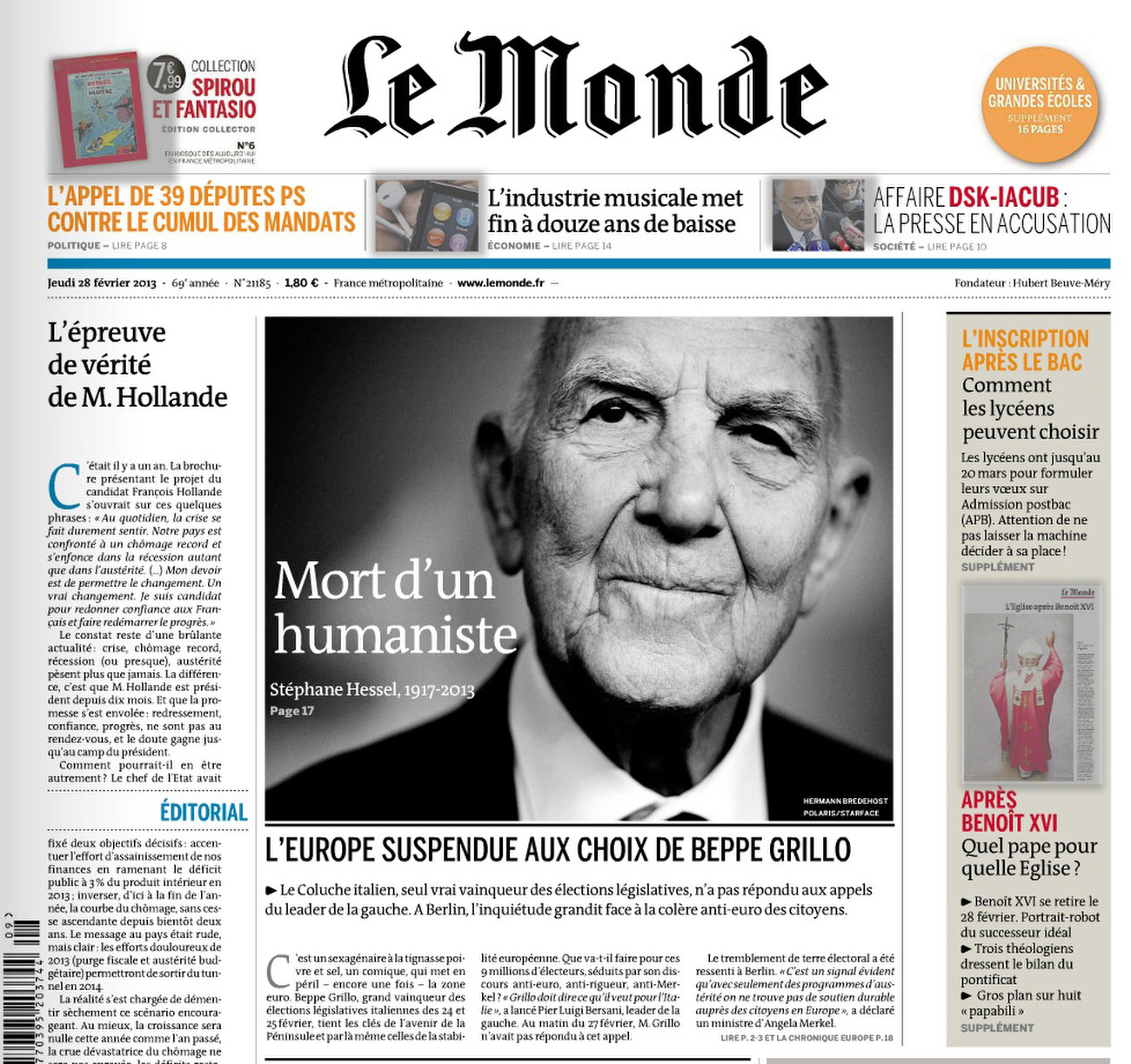 Le Monde, France, Stéphane Hessel Feb 28 2013