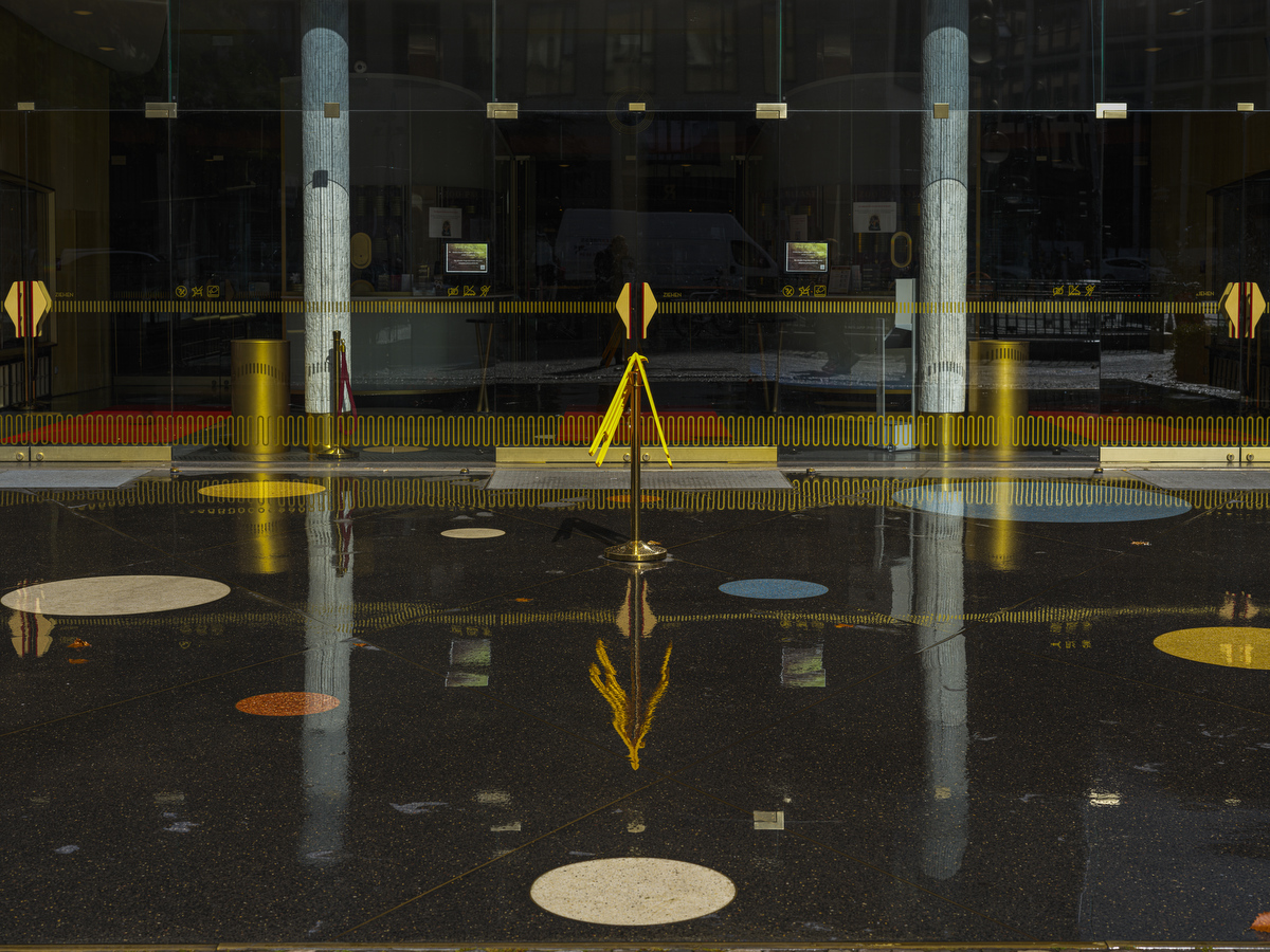 Germany, Berlin, Reflections in front of the Cinema Zoopalast after heavy rain.