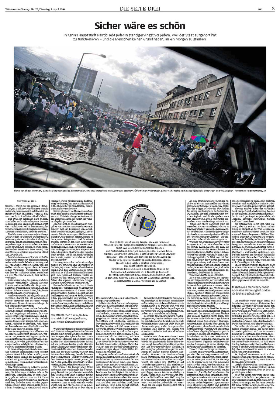 Sueddeutsche Zeitung, Germany, page 3, Nairobi, Kenya, 01.04.2014