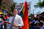 Congressman Anthony Weiner in line to march in the annual Jackson Heights' Gay Pride Parade 