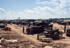 A 3rd fo the 13th Field Artillary M110 8{quote} self propelled howitzer, with ammo trailer in the foreground, at Fire Support Base Hampton located at the southeast edge of GoDau Ha, South Vietnam, is being made ready to be moved.  