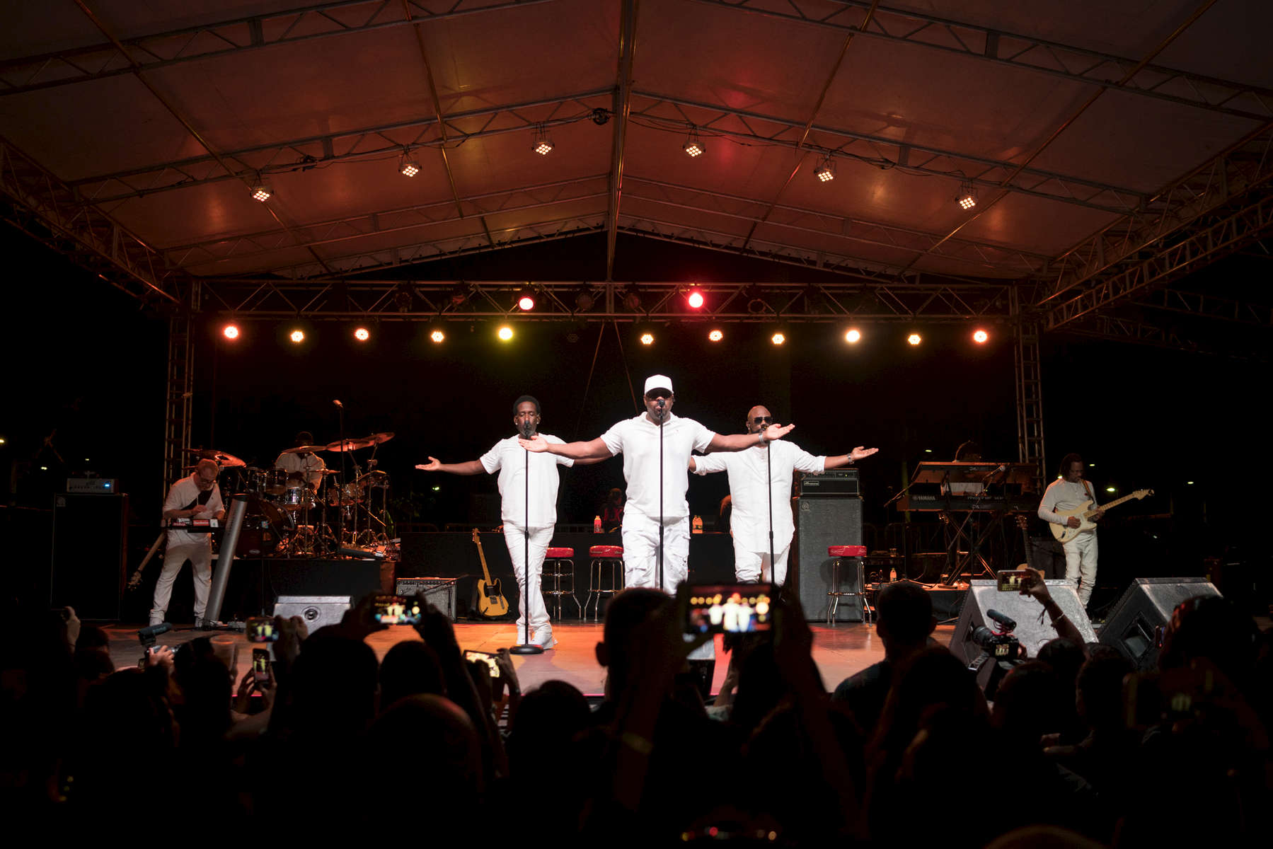 With an audience of over 3000 cheering fans, the Boyz II Men did not disappoint, while performing their classic hits during a show at the Paseo Stadium in Hagatna, Guam. (Dec. 15, 2017)Photo by Nancy Borowick