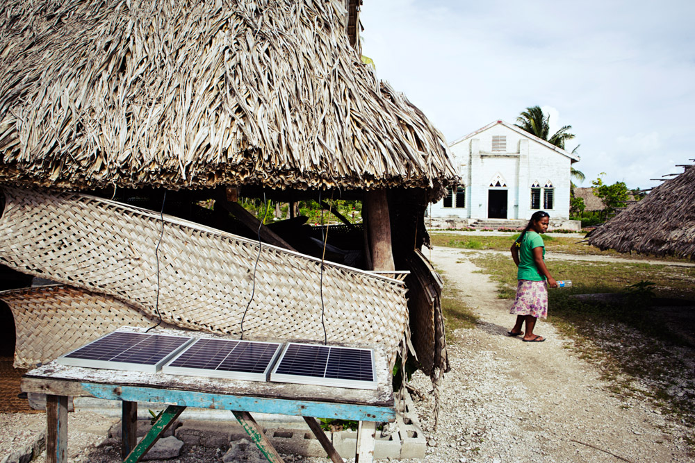 the Village Church Pastor's house is powered by solar, the most common source of light in Kiribati.