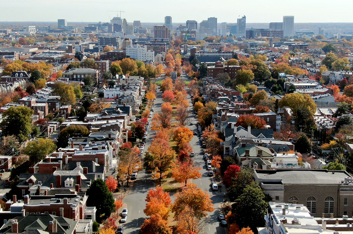 Monument Avenue in Richmond, is decorated with the fall foliage.