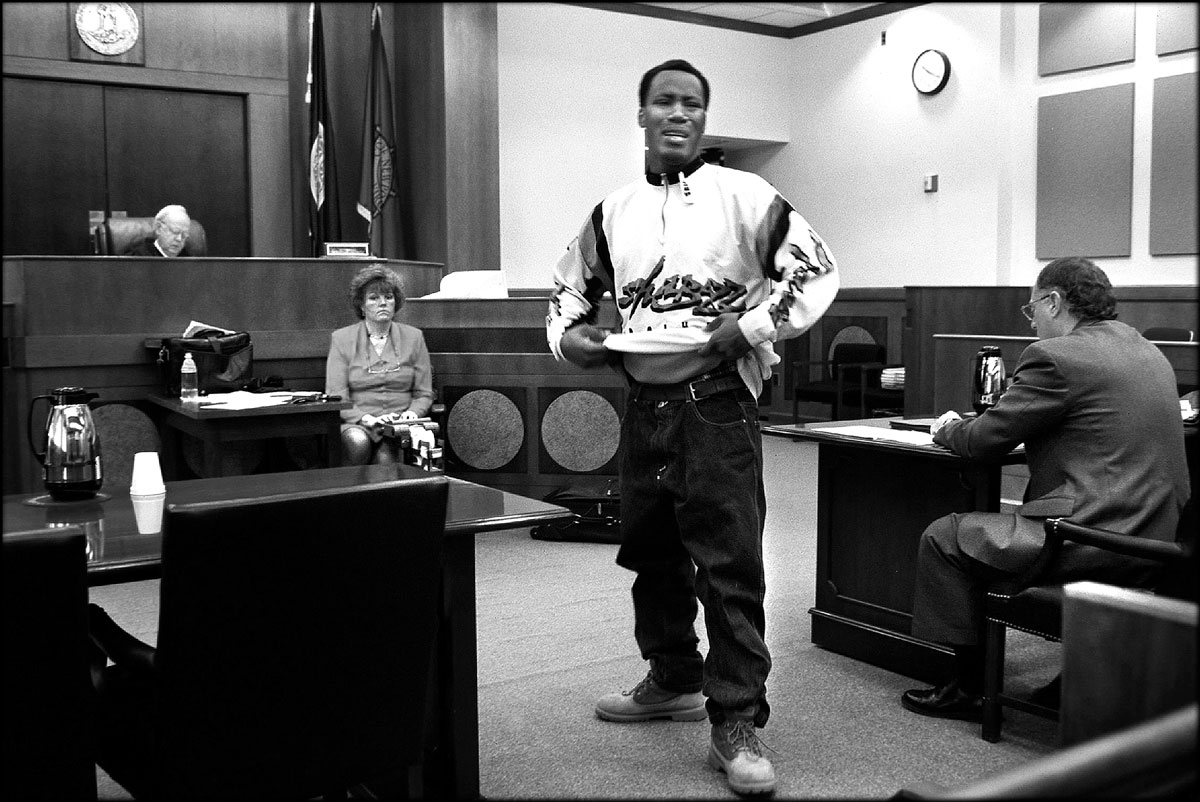 An anguished Vernon takes a look at the back door and thinks about running from the courtroom after Judge Conway kicked him out of the program for refusing to attend Narcotics Anonymous meetings. Vernon spent seven drug-free months in the program, but now he could be sentenced to five years in prison for violating his probation.