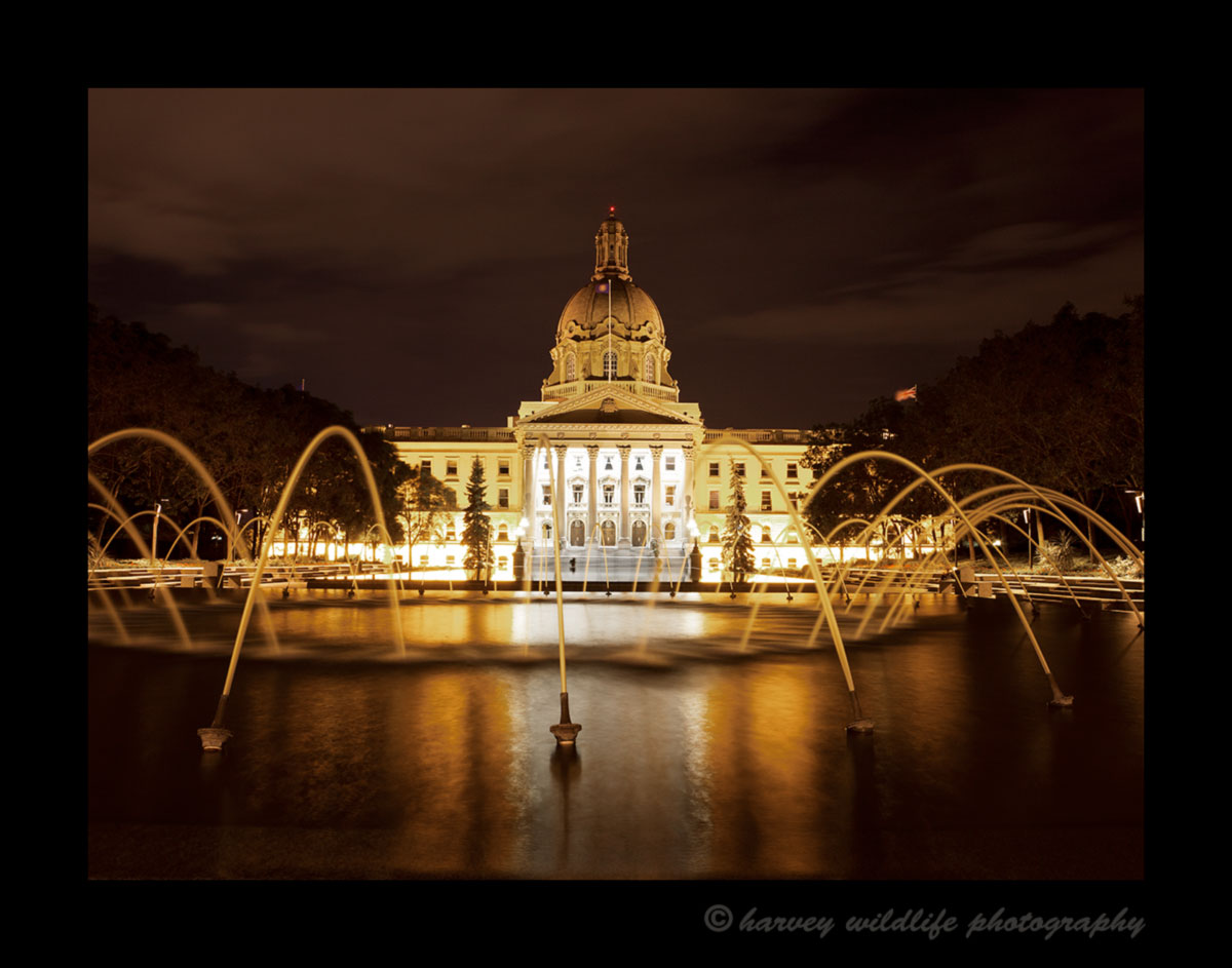 Picture of Alberta Legislature Building at night in Edmonton, Alberta, Canada.
