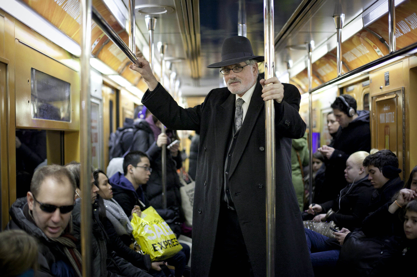 MTA Chaplain Rabbi Berkowitz  on S train at Grand Central January 27, 2013. Allison Joyce for the New York Daily News
