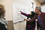 Rohingya refugee Zulah participates in an English class at the Rohingya Cultural Center of Chicago on January 10, 2019 in Chicago, Illinois. Zulah was resettled in Chicago in 2014. She fled Myanmar after the military killed her husband, taking a boat to Thailand and then traveling overland through the jungle with no food or water to Malaysia. She has two daughters who are still living in Myanmar, and often tell her of the violence and harassment they are experiencing.