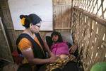 Sanura Begum is seen at an MSF clinic near Kutupalong Rohingya refugee camp January 24, 2018 in Chittagong district, Bangladesh. Allison Joyce for NPR.