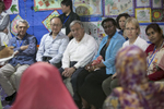  Filippo Grandi, Commissioner of UNHCR, Jim Yong Kim, President of the World Bank, UN Secretary General António Guterres, and Natalia Kanem, Executive Director of UNFPA, visit a UNFPA Women Friendly Space in a Rohingya refugee camp July 2, 2018 in Cox's Bazar, Bangladesh. Allison Joyce/UNFPA
