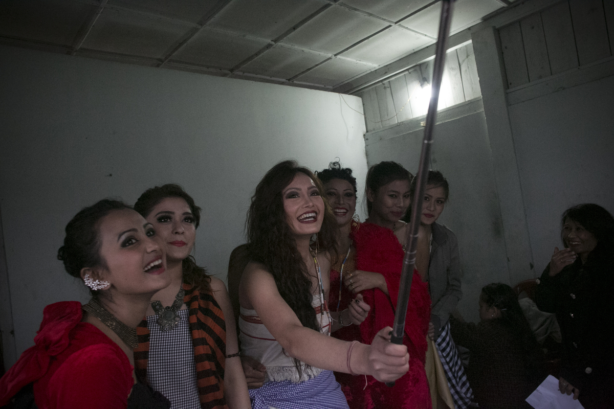 Girls backstage before a fashion show in the Jaintia Hills