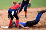 West's Lia Batchelor (York) slides in to second base head-first during the VHSCA all-star softball game Thursday morning at Liberty University in Lynchburg. (Max Oden / The News & Advance)