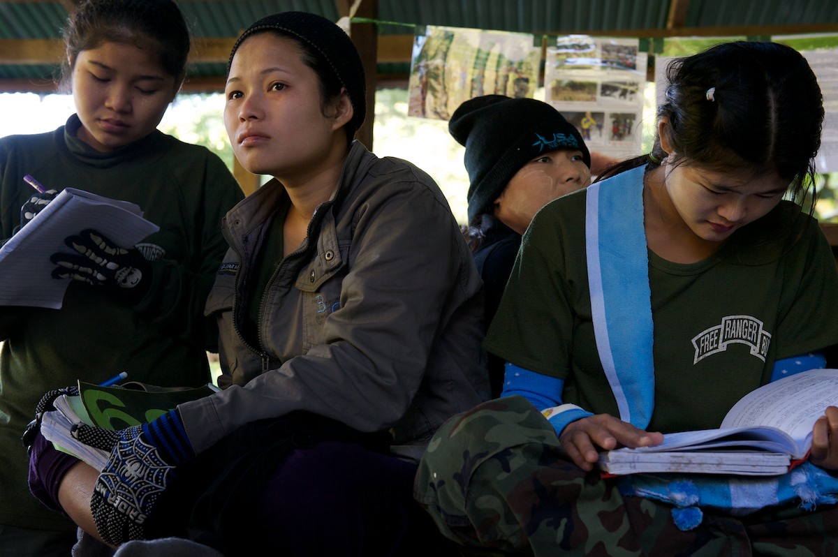 Students in class at the Free Burma Ranger Jungle School of Medicine Kawthoolei. 