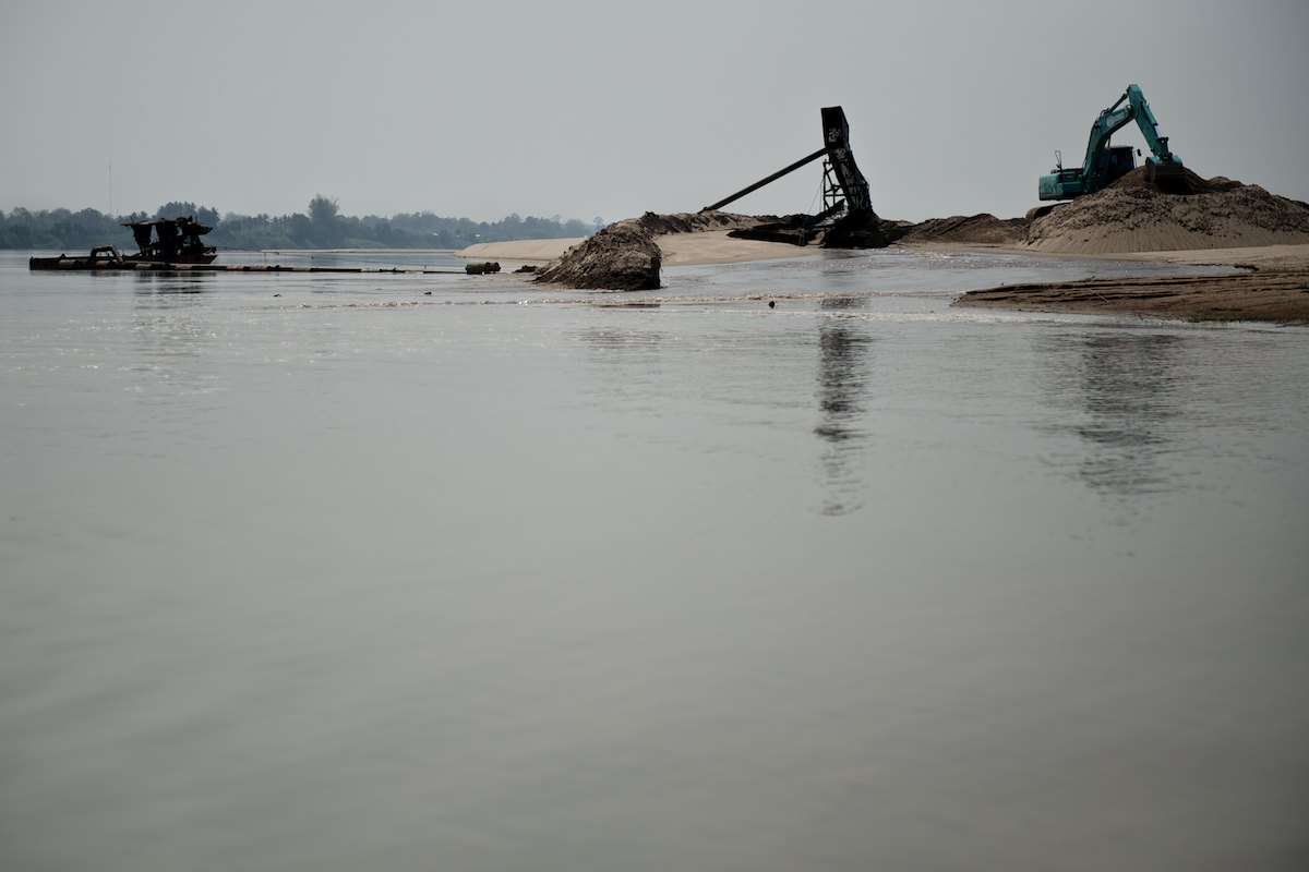 A Laotian sand mine operation on the banks of the Mekong River.