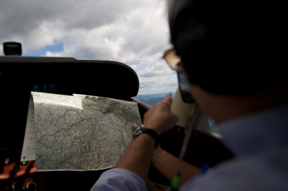 Pilot Al Shultz navigating towards the Schoharie Valley