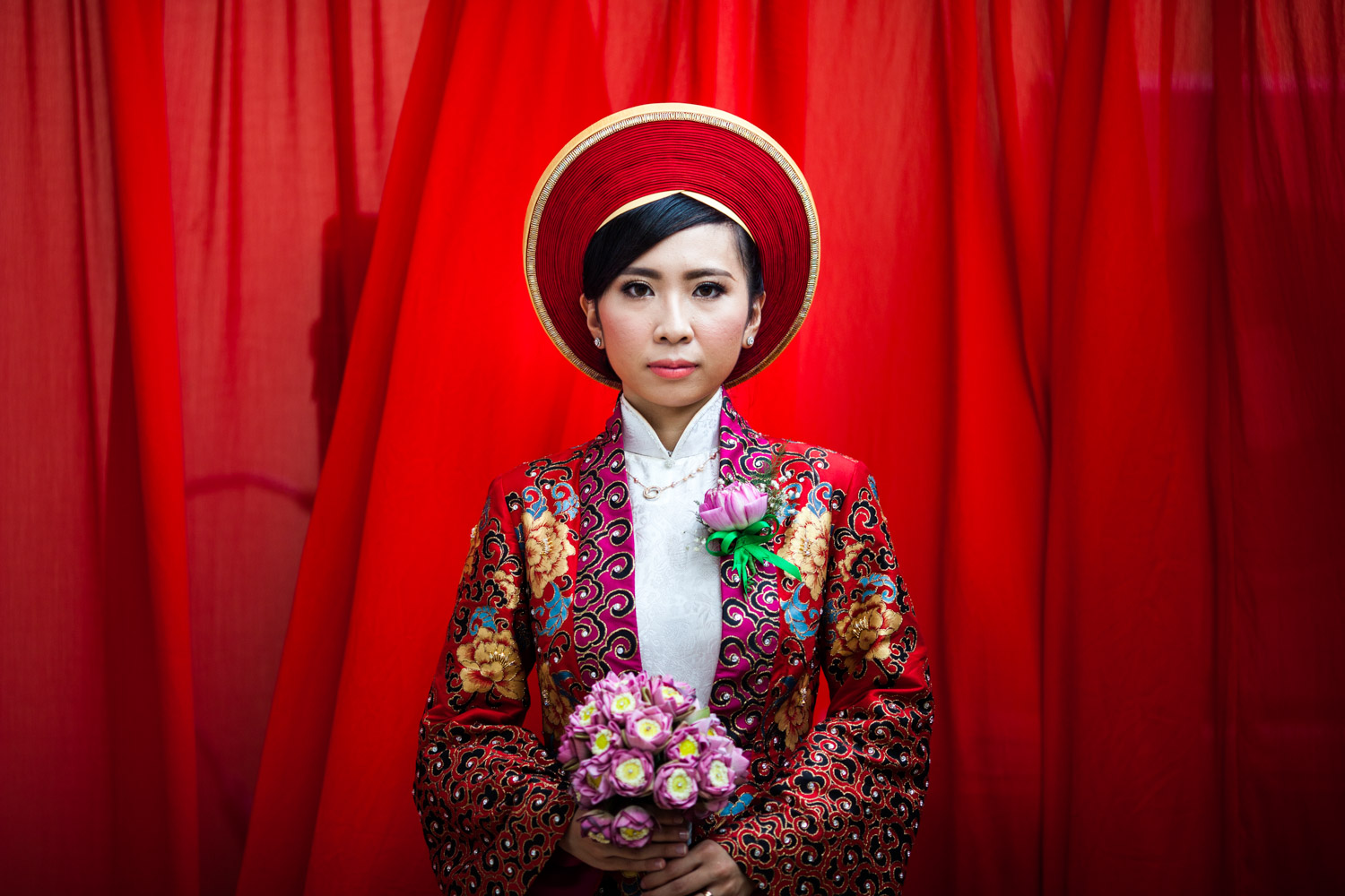 A portrait of a young Vietnamese bride on her wedding day in Ho Chi Minh City.