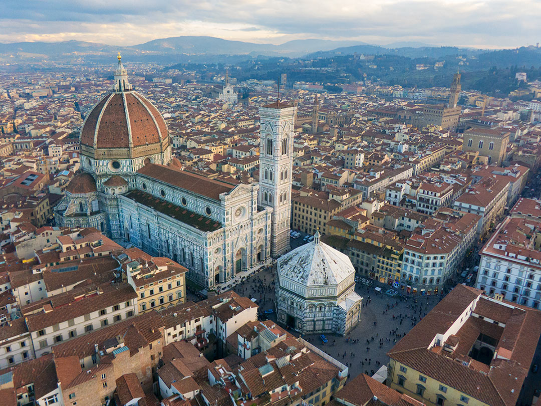 The Basilica di Santa Maria del Fiore is a cathedral in Florence. It was built in 1436. Florence - Italy