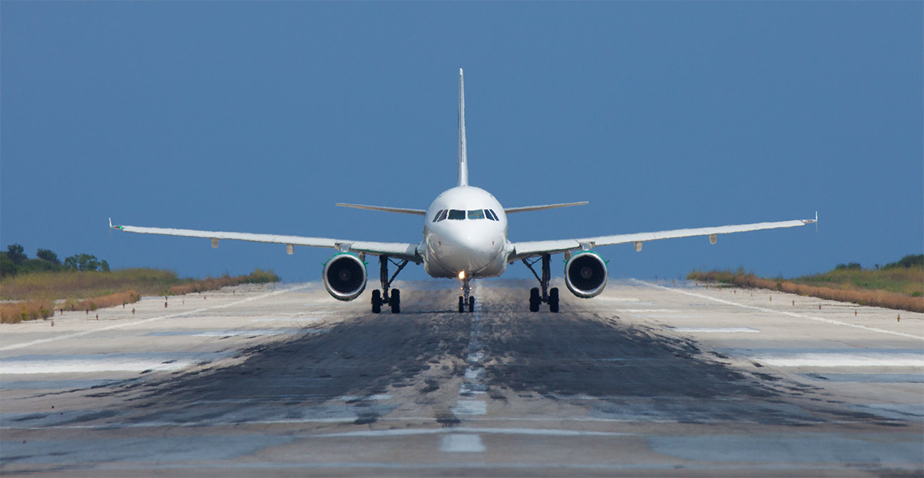 A Germania Airbus A319 taxiing on the runway.Skiathos Airport (JSI), Greece