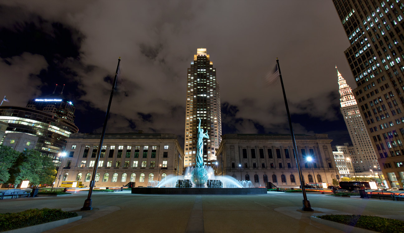 This sculpture serves as the city's major memorial to its citizens that served in World War II and the Korean War. Cleveland, Ohio