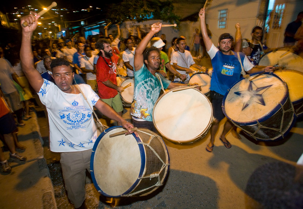 Members of maracatu Naçao Estrela Brilhante parade in Recife, Pernambuco.